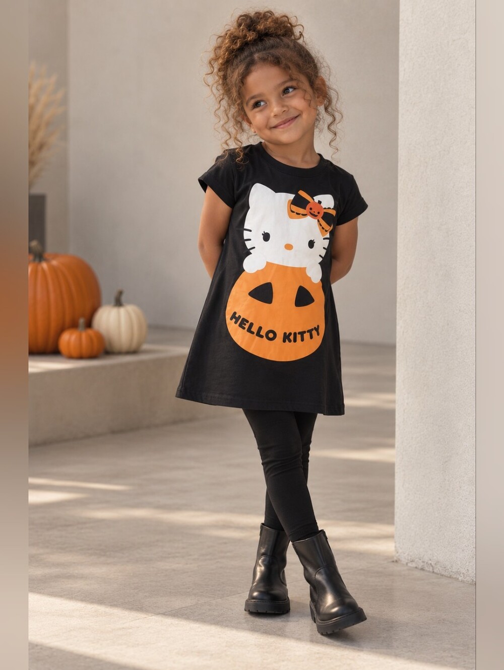 Hello Kitty Halloween Pumpkin Dress Girls 7 8 Black Orange Sanrio
